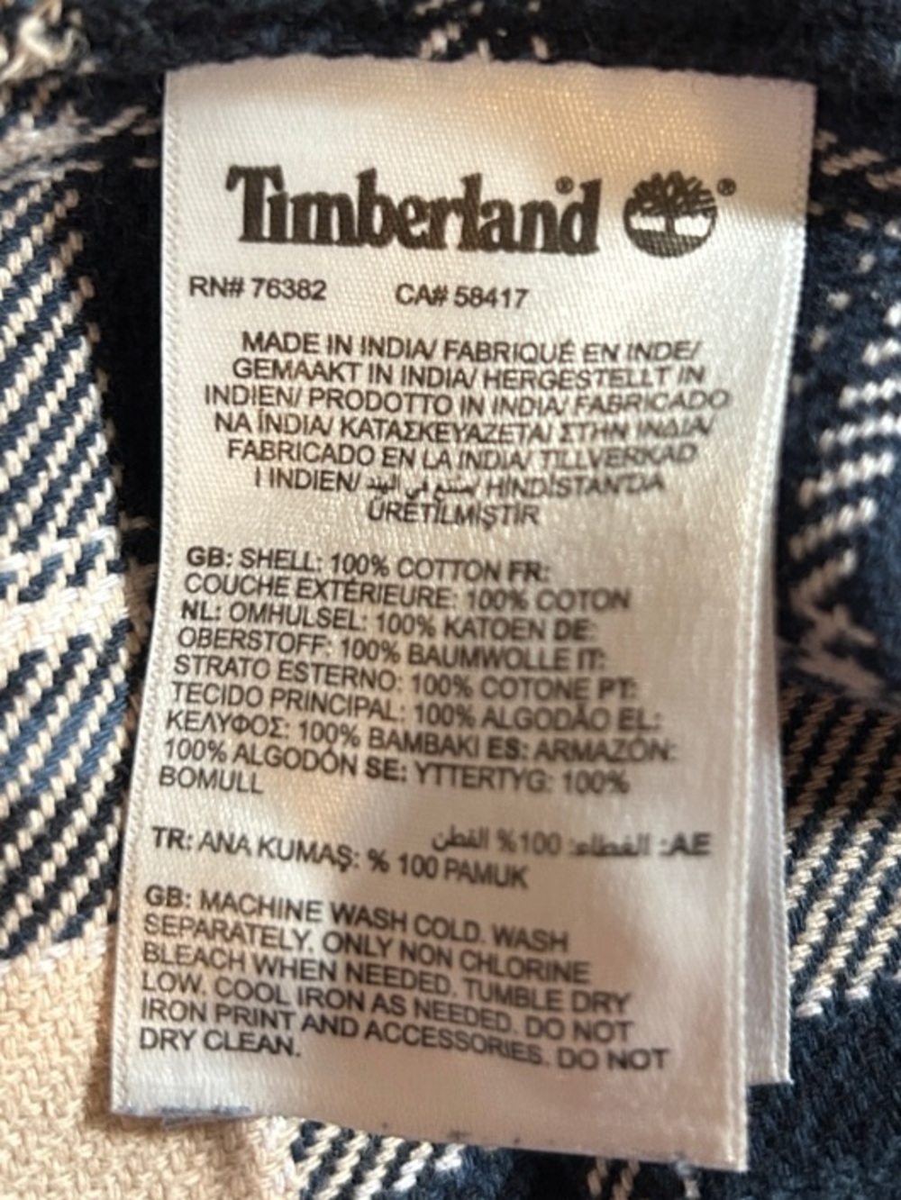 Timberland Men’s Size L Navy and Off White Plaid Flannel Button Up Shirt - Picture 5 of 7